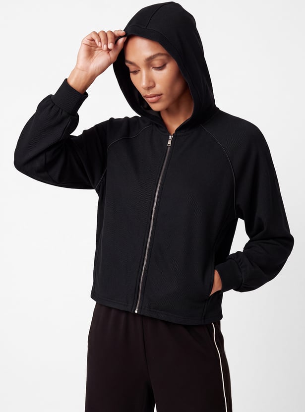 Women Raglan Sleeves Hooded Jacket