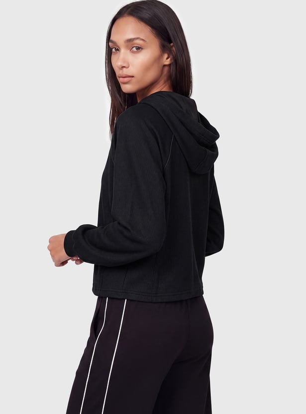 Women Raglan Sleeves Hooded Jacket