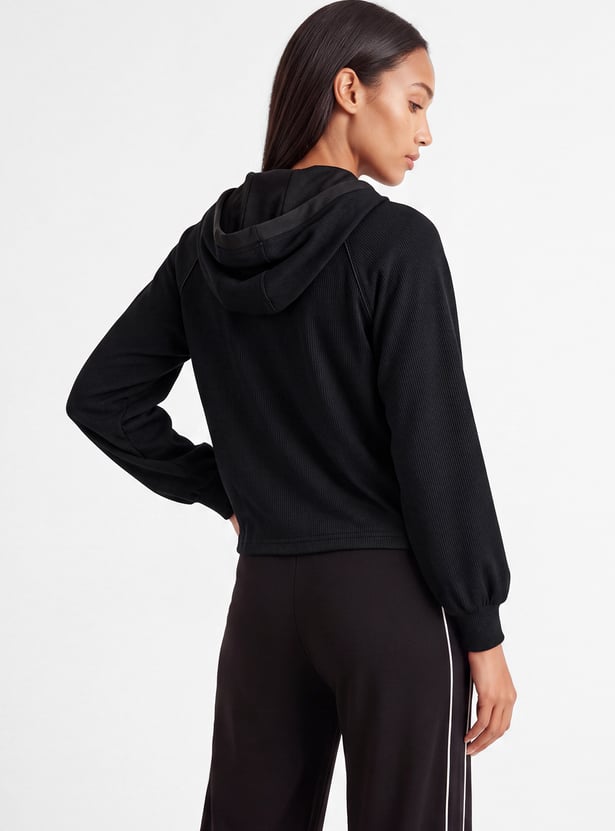 Women Raglan Sleeves Hooded Jacket
