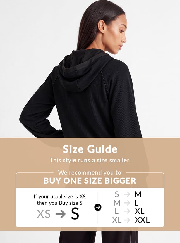 Women Raglan Sleeves Hooded Jacket