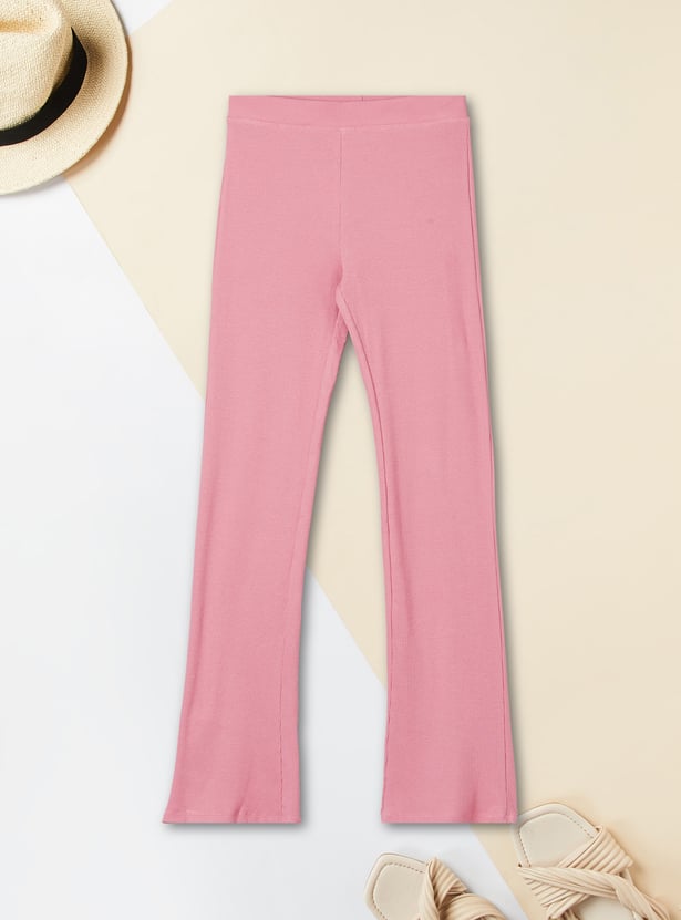 Girls Ribbed Flared Leggings