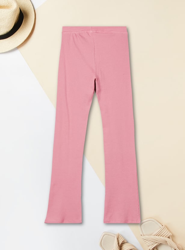 Girls Ribbed Flared Leggings
