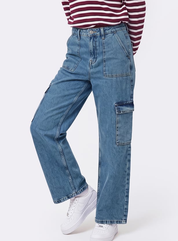 Girls Mid-Rise Cargo Jeans