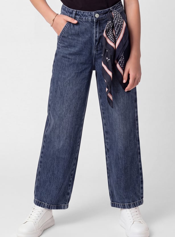 Girls Scarf-Detailed Wide Leg Jeans