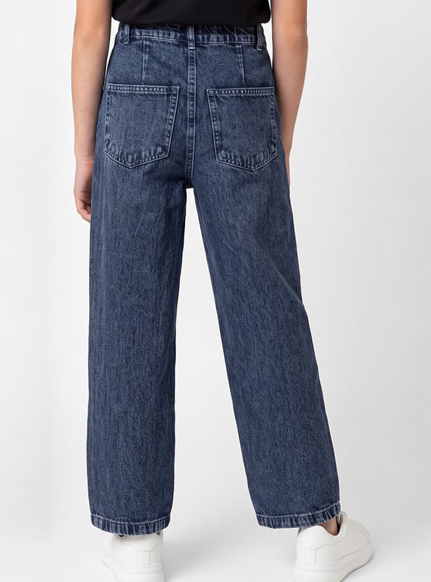 Girls Scarf-Detailed Wide Leg Jeans