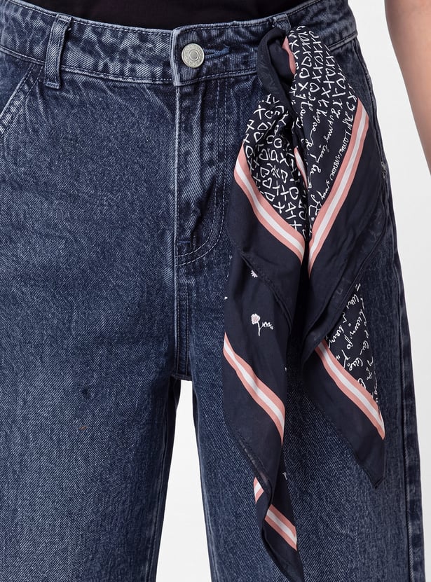 Girls Scarf-Detailed Wide Leg Jeans