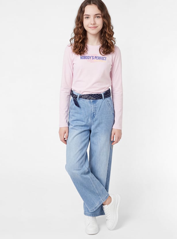 Girls Wide Leg Light Wash Jeans
