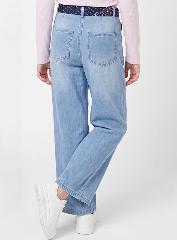 Girls Wide Leg Light Wash Jeans