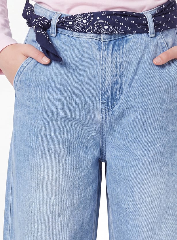 Girls Wide Leg Light Wash Jeans