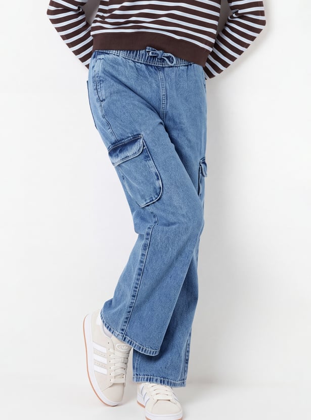Girls Wide-Leg Cargo Jeans