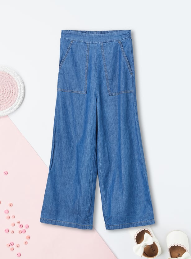 Girls Mid-Wash Wide-Leg Jeans