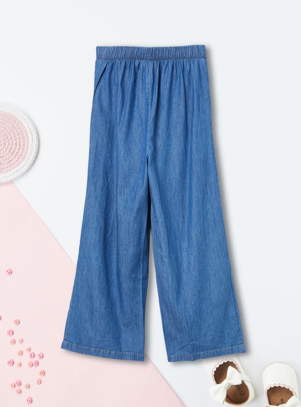 Girls Mid-Wash Wide-Leg Jeans