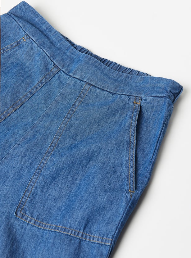 Girls Mid-Wash Wide-Leg Jeans