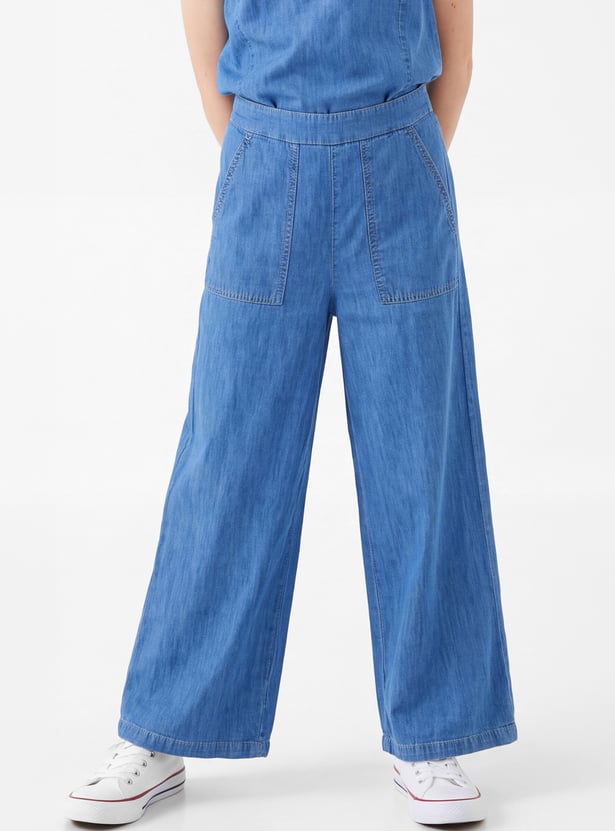 Girls Mid-Wash Wide-Leg Jeans