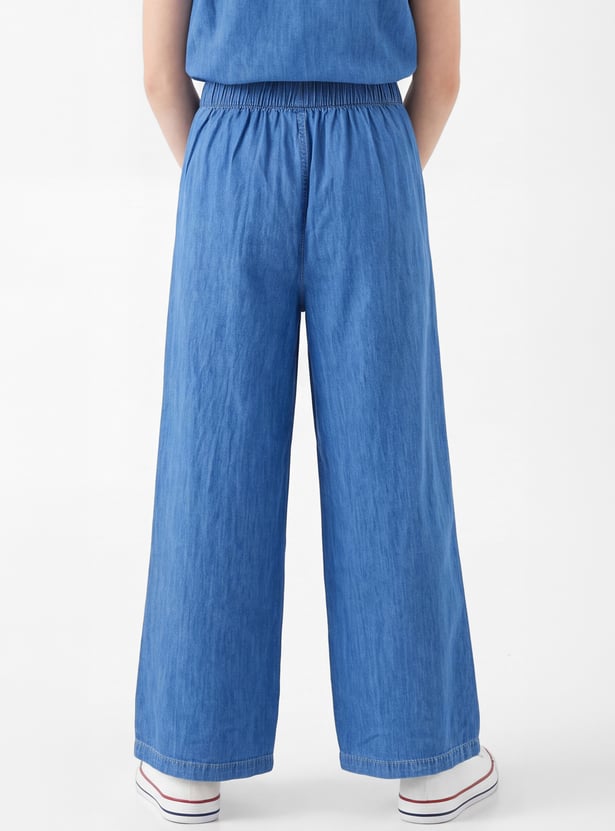 Girls Mid-Wash Wide-Leg Jeans