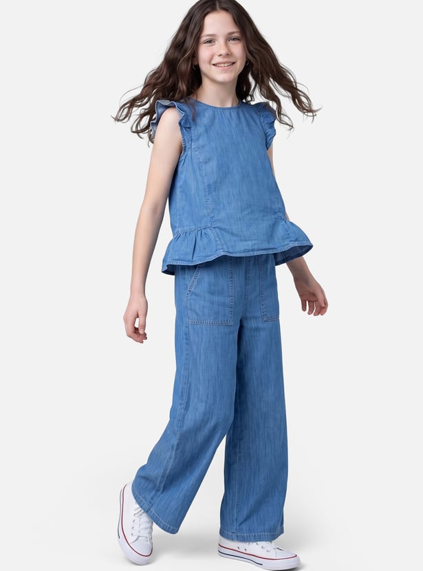 Girls Mid-Wash Wide-Leg Jeans