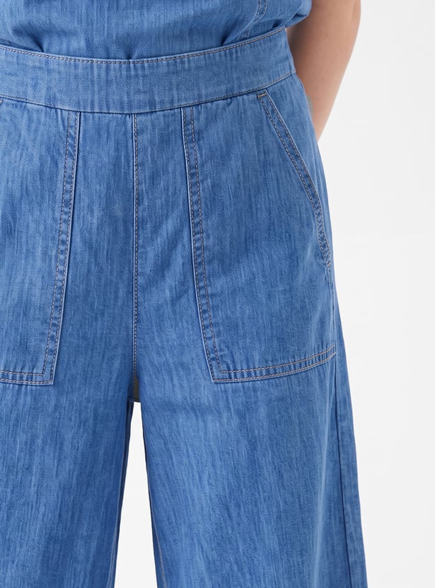 Girls Mid-Wash Wide-Leg Jeans