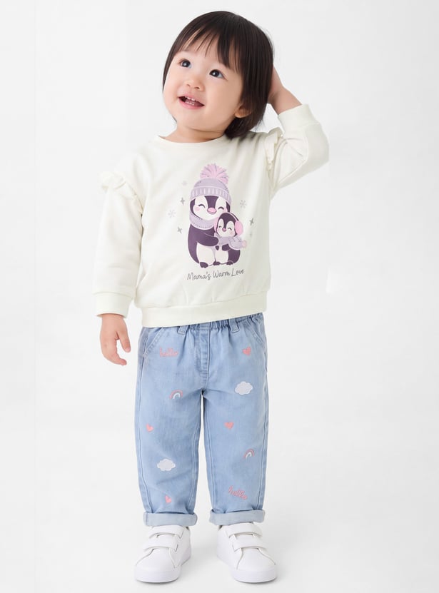 Girls Penguin Printed Sweatshirt