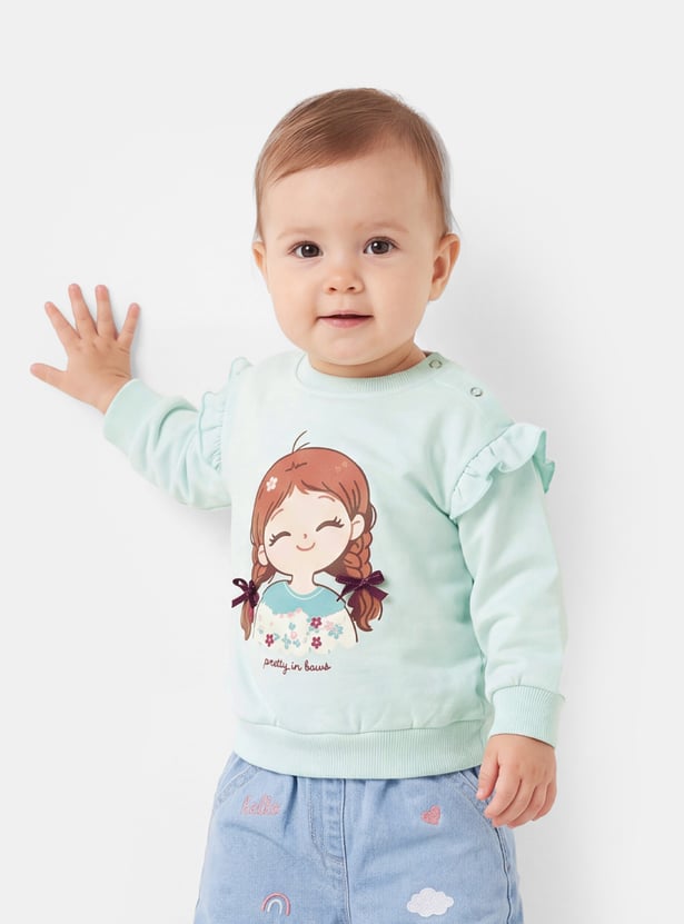 Girls Printed Ruffled Sweatshirt