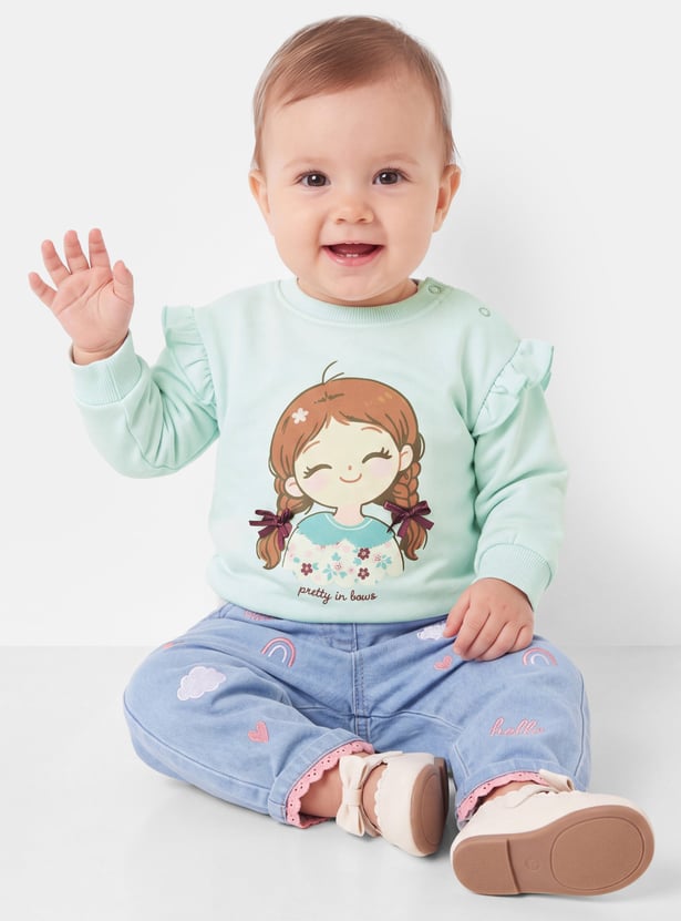 Girls Printed Ruffled Sweatshirt