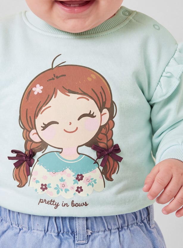 Girls Printed Ruffled Sweatshirt