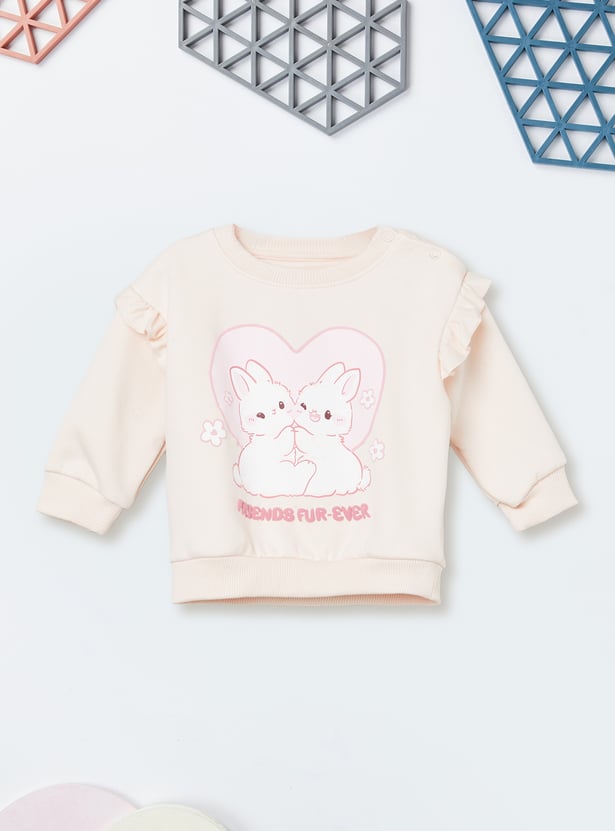 Girls Printed Ruffled Sweatshirt