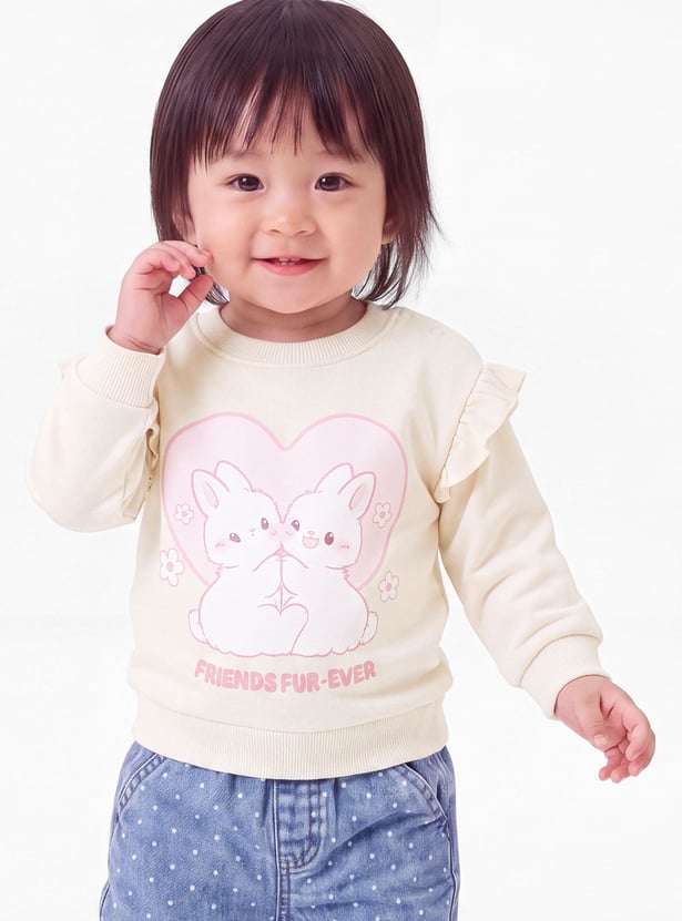 Girls Printed Ruffled Sweatshirt