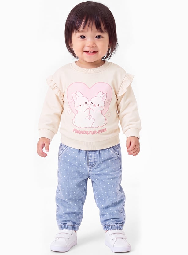Girls Printed Ruffled Sweatshirt