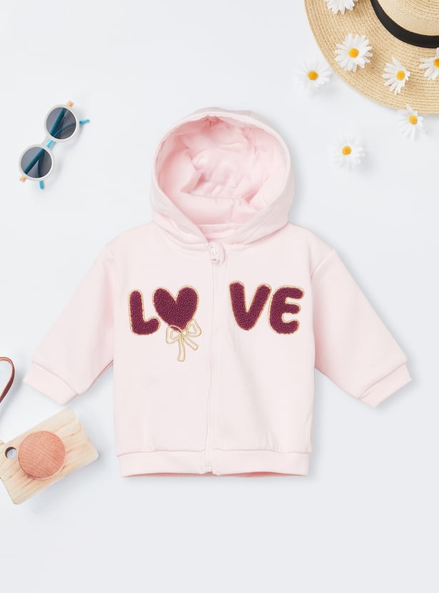 Girls Embroidered Zipper Hoodie