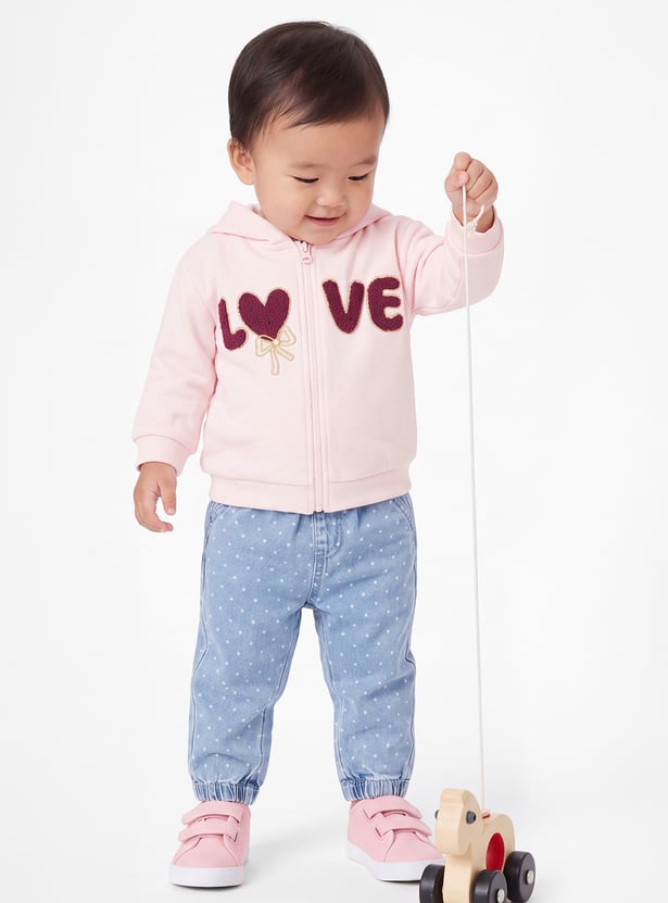 Girls Embroidered Zipper Hoodie