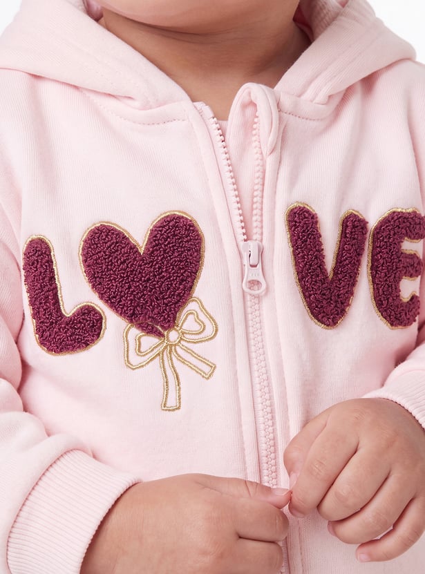 Girls Embroidered Zipper Hoodie