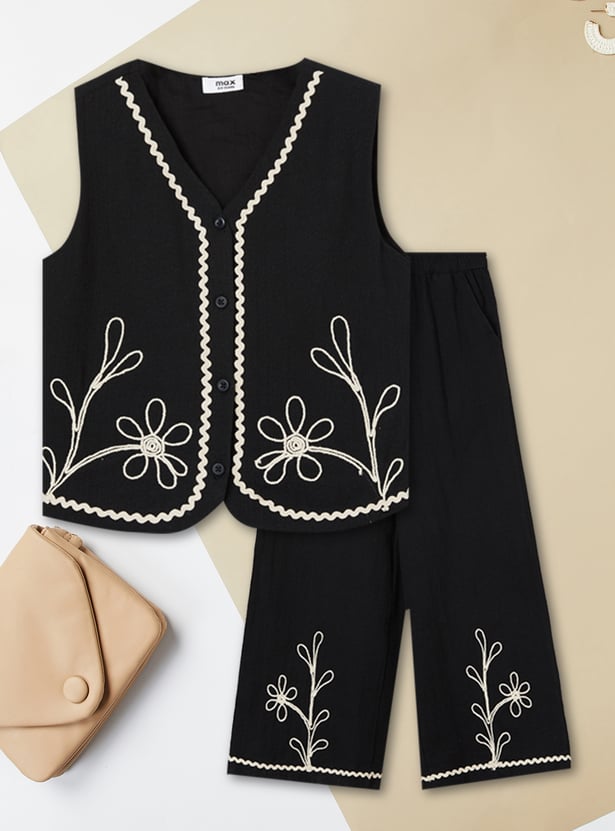 Girls Embroidered Trousers Set