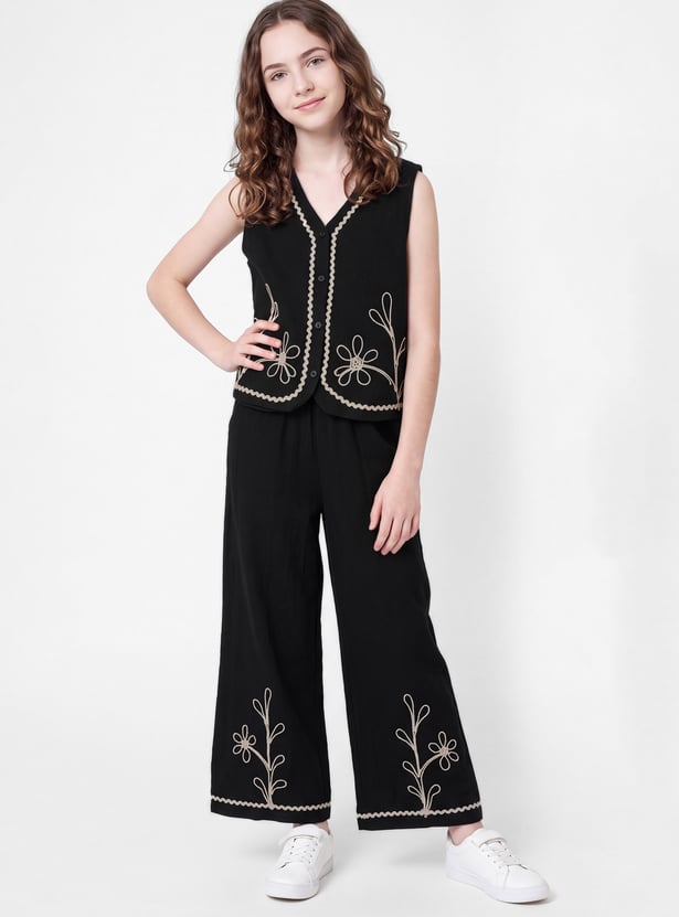 Girls Embroidered Trousers Set
