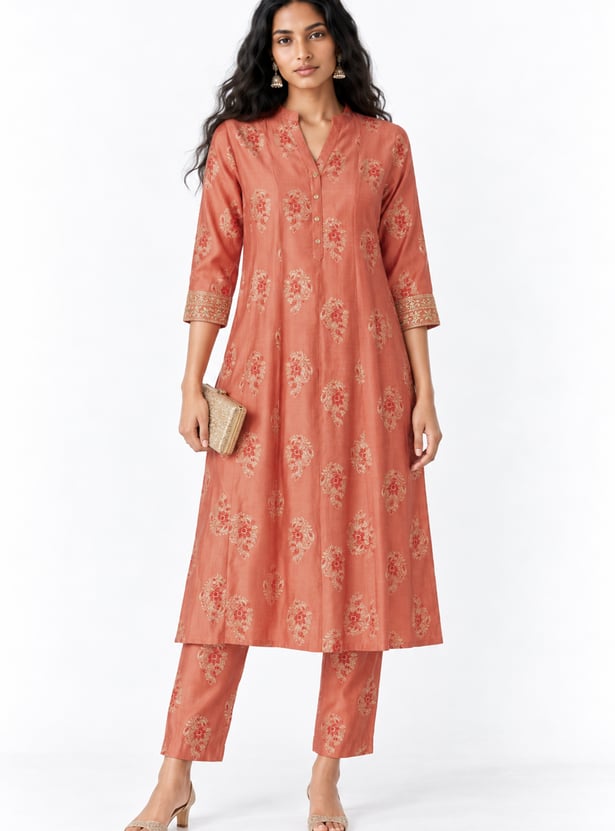Women Printed Kalidar Kurta Set with Straight Pants