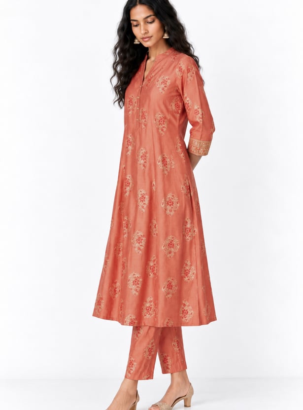 Women Printed Kalidar Kurta Set with Straight Pants