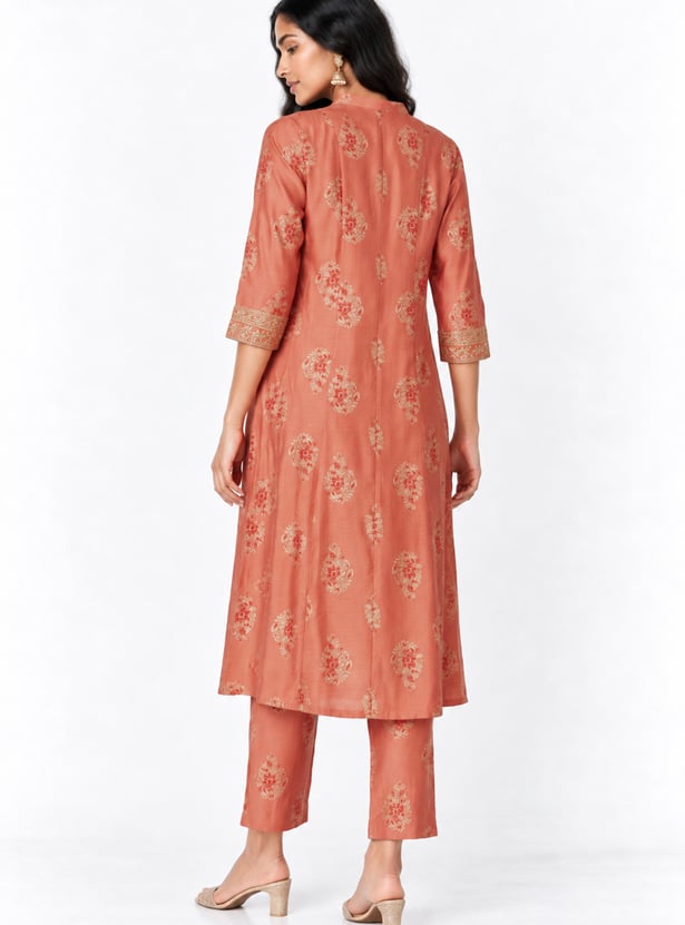 Women Printed Kalidar Kurta Set with Straight Pants