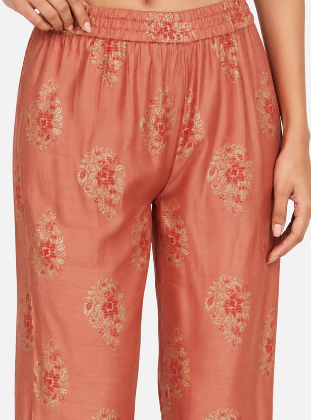 Women Printed Kalidar Kurta Set with Straight Pants