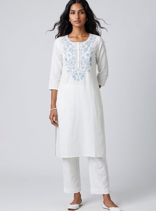 Women Embroidered Straight Kurta Set