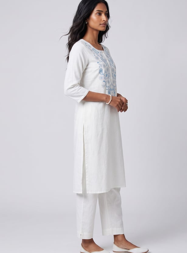 Women Embroidered Straight Kurta Set