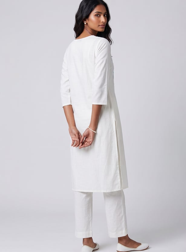 Women Embroidered Straight Kurta Set