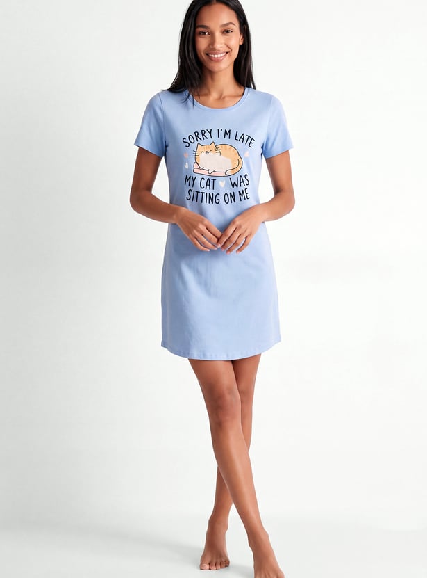 Women Cat Printed Nightdress