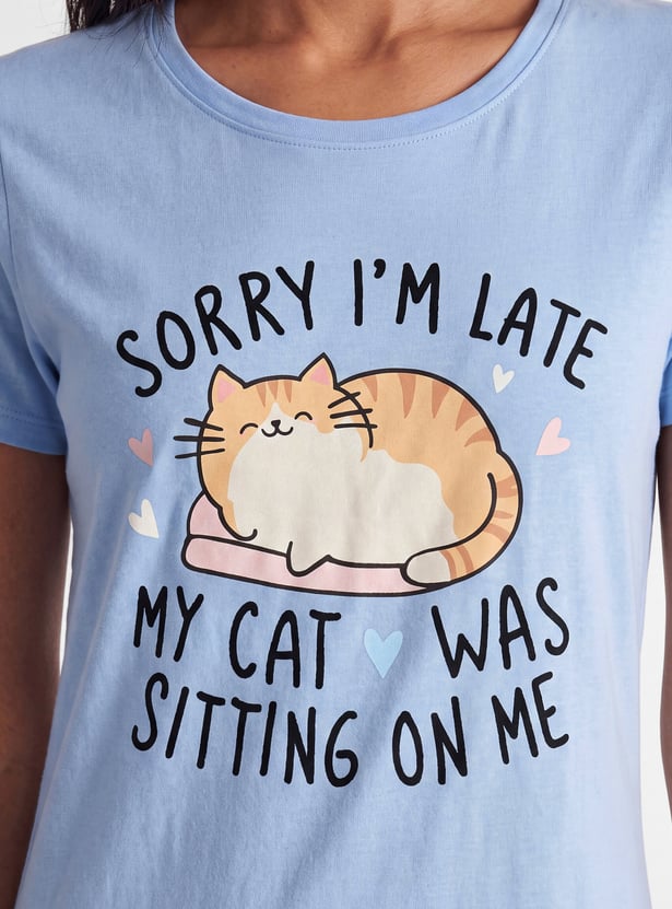 Women Cat Printed Nightdress