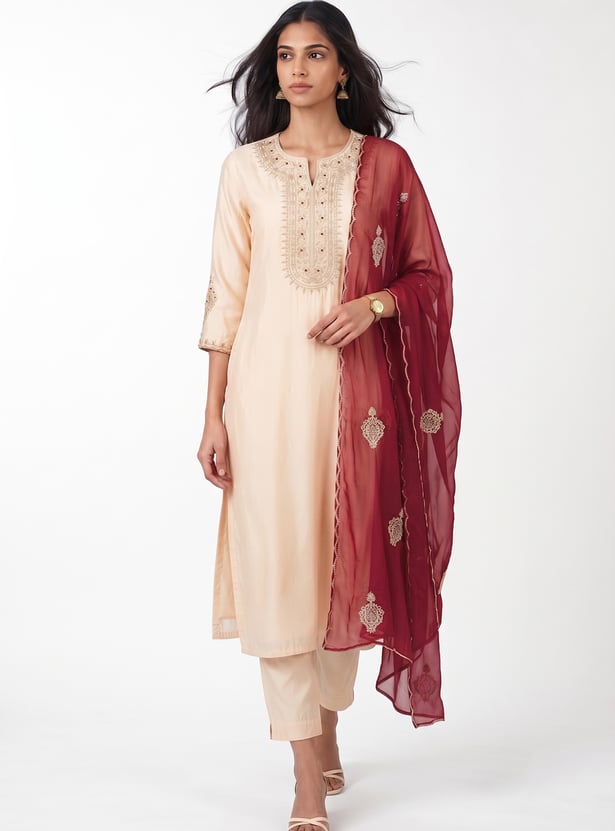 Women Embroidered Straight Kurta Set