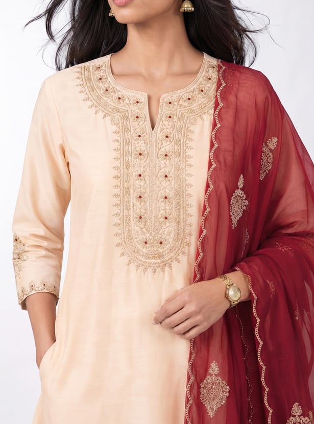 Women Embroidered Straight Kurta Set
