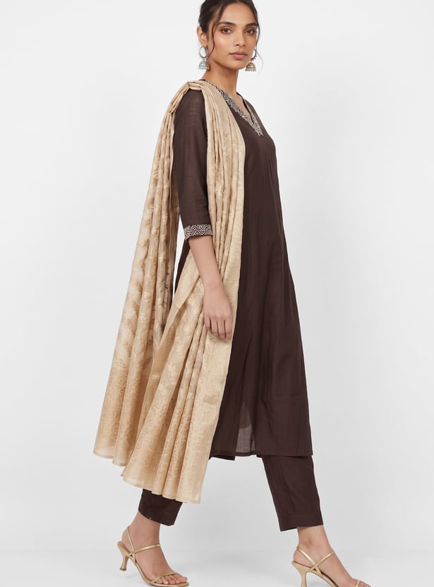 Women Embroidered Straight A-Line Set