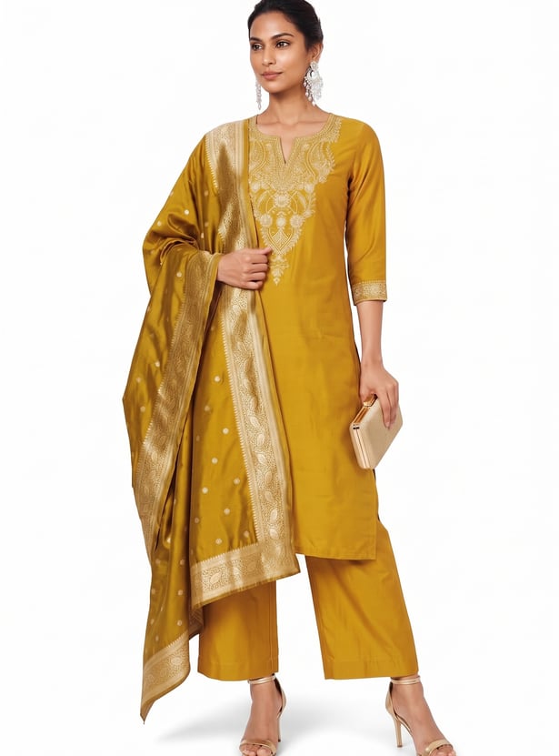 Women Embroidered Straight Kurta Set