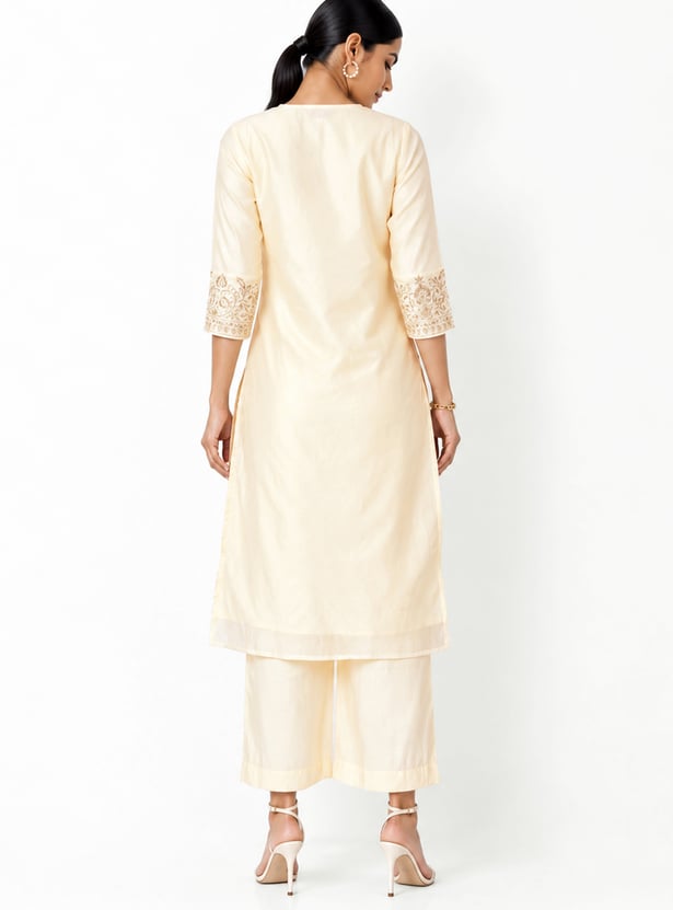 Women Embroidered Straight Kurta Set
