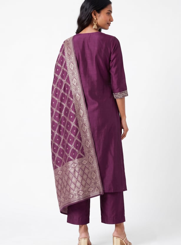Women Embroidered A-line Kurta Set with Dupatta