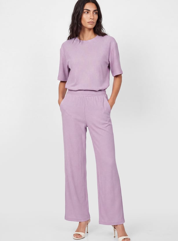 Women Textured Pull-on Pants