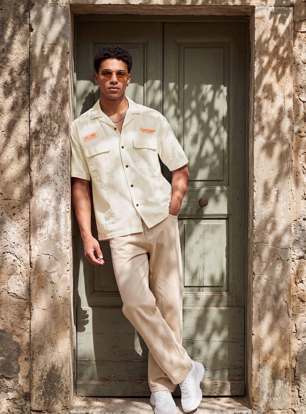 Men Oversized Solid Resort Shirt